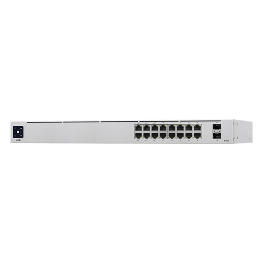 UniFi Switch USW-16-POE Gen2, Capa 2 de 16 puertos (8 puertos PoE 802.3af/at + 8 puertos Gigabit) + 2 puertos 1G SFP, 42W, pantalla informativa