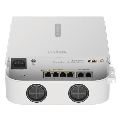 Switch PoE para exterior / Administración en la nube / Con 4 puertos 10/100 Mbps PoE af/at / 2 Puertos Uplink 10/100 MBPS / Presupuesto 60 W / PoE