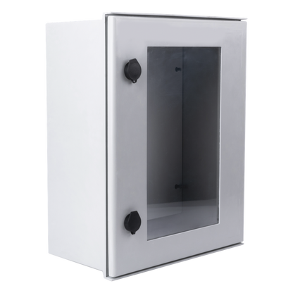 Gabinete de Poliéster IP65 Puerta Transparente, Uso en Intemperie (400 x 500 x 200 mm) con Placa Trasera Interior de Plástico (Incluye Chapa y Llave).