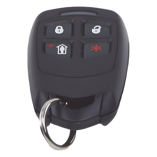 Control remoto inalámbrico tipo llavero de 4 botones con funciones programables para sistemas de alarma