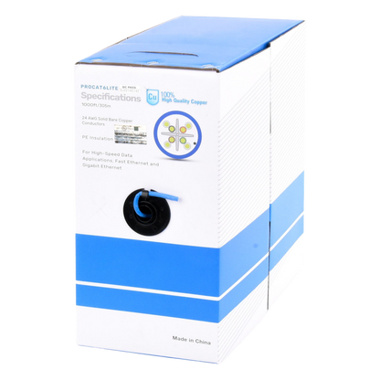 Bobina de Cable de 305 Metros (1000 Pies) Cat6, CM, 24 AWG, Alto Rendimiento, ETL, UL, Color Azul, Super Flexible, para Aplicaciones de