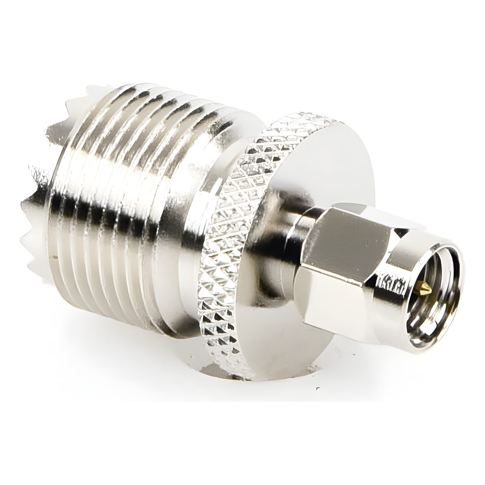 Adaptador en Línea, de Conector SMA Macho a UHF Hembra (SO-239), Níquel/ Oro/ Teflón