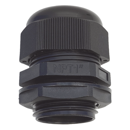 Conector Plástico Negro Tipo Glándula para Rosca NPT 1"