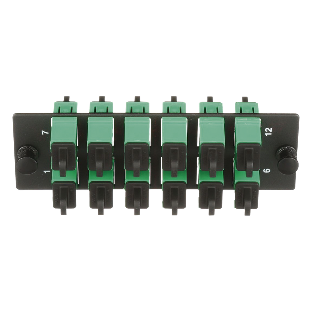 Placa Acopladora de Fibra Optica FAP, Con 12 Conectores SC/APC (12 Fibras), Para Fibra Monomodo OS1/OS2, Color Verde