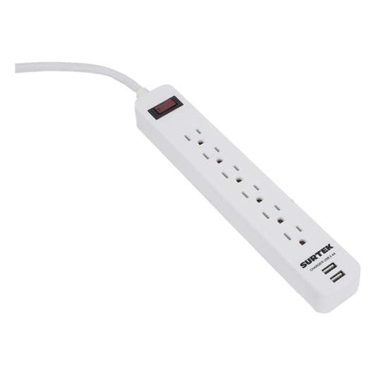 Multicontacto con 6 contactos aterrizados y 2 puertos usb.