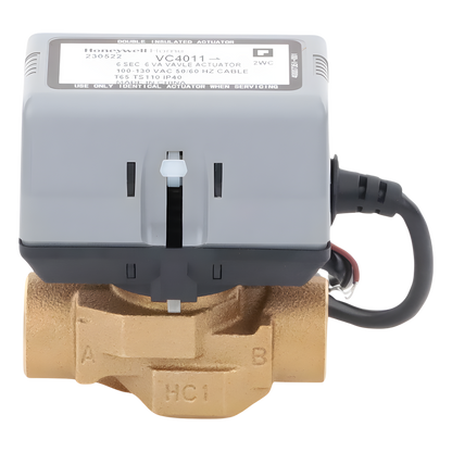 Válvula motorizada de 2 vías con actuador integrado, conexión BSPT de 3/4 pulgada, control on/off, 100-130 VCA