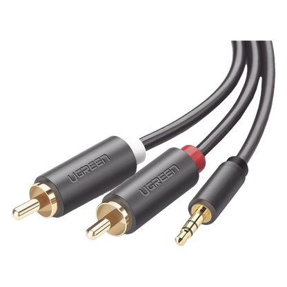 Cable Adaptador de 3.5mm Macho a 2 RCA Macho / 5 Metros (16.40 Pies) / Color Gris / Blindaje Múltiple / ABS / Alta Calidad
