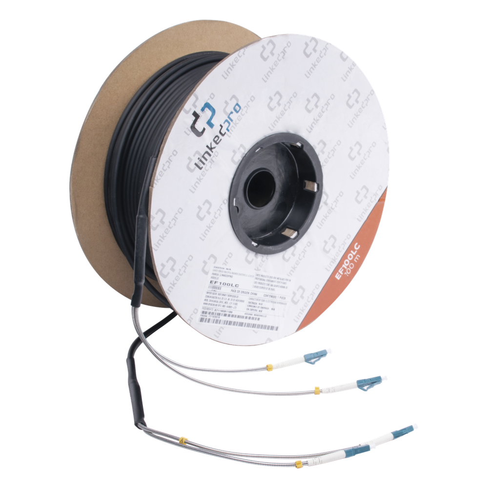 Carrete de Fibra Óptica Monomodo con Conectores LC-LC Duplex, Reforzada con Kevlar, de 100 Metros (328.08 Pies), Para Instalaciones Subterráneas por