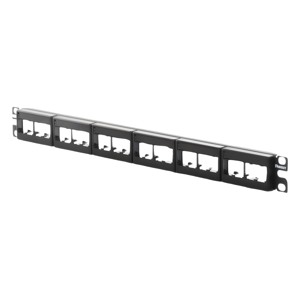 Panel de Parcheo Modular Mini-Com (Sin Conectores), Plano, Sin Blindaje, Con Etiqueta y Cubierta, de 24 Puertos, 1UR