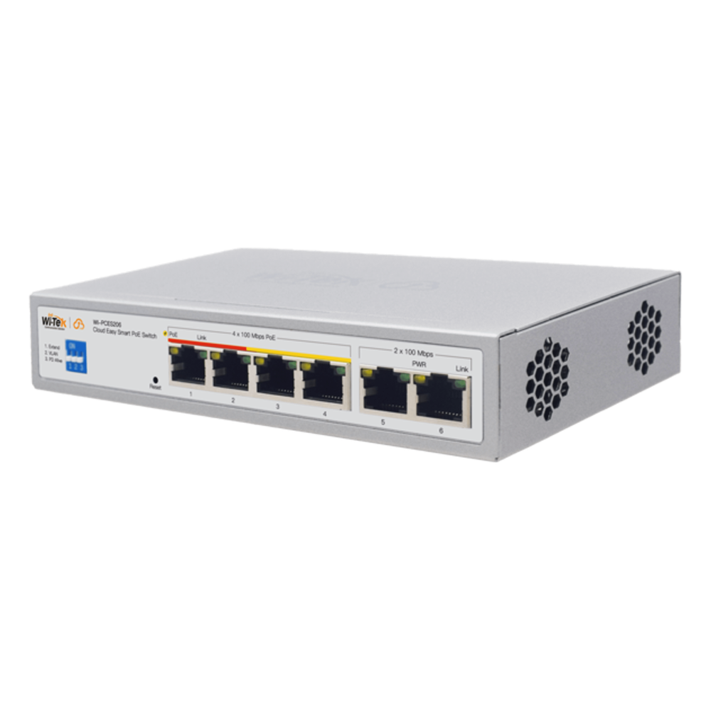 Switch PoE / Administración en la nube / Con 4 puertos 10/100 Mbps PoE af/at / 2 Puertos Uplink 10/100 Mbps / Presupuesto 60 W / PoE hasta 250 metros
