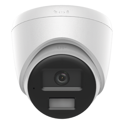 [Dual Light] Turret IP de 2 Megapixel / Lente 2.8 mm / Ángulo de visión 101° / 20 mts IR + 15 mts Luz Blanca / Micrófono Integrado / ACUSENSE Lite