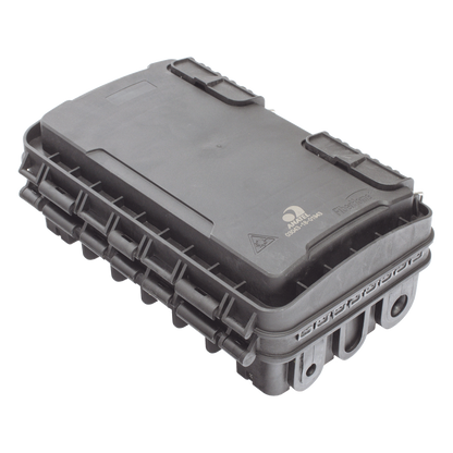 Caja de Distribución de Fibra Óptica para 24 Empalmes, con 8 acopladores SC/APC simplex, Exterior IP65, Color Negro