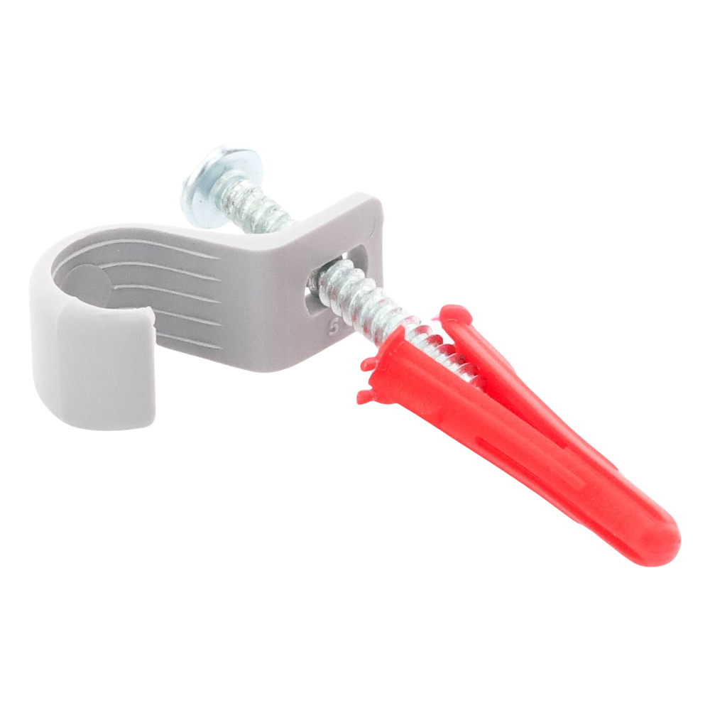 Kit de 8 grapas, 8 taquetes y 8 tornillos para sujetar conductores redondos o tubo en muro (para tubo de 1/2) (2104-07240)