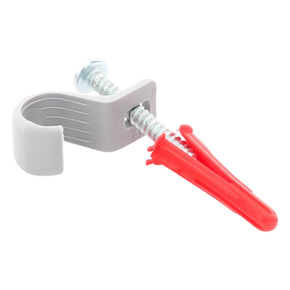 Kit de 8 grapas, 8 taquetes y 8 tornillos para sujetar conductores redondos o tubo en muro (para tubo de 1/2) (2104-07240)