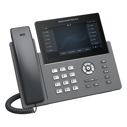 Teléfono IP Wi-Fi, Grado Operador, 12 líneas SIP con 6 cuentas, pantalla táctil 7", puertos Gigabit, Bluetooth, PoE, codec Opus, IPV4/IPV6 con