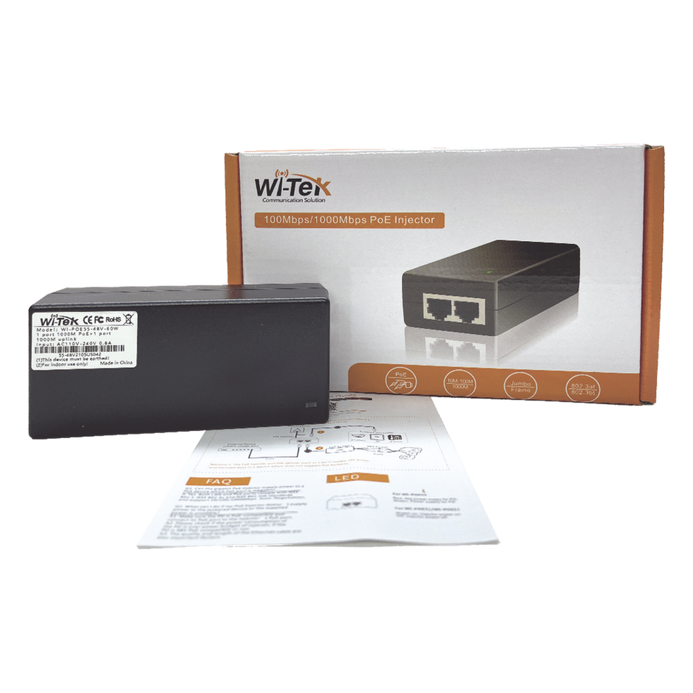 Inyector Hi-PoE 60 W Gigabit / Alimenta Equipos PoE 802.3 af Hasta 15W - PoE at Hasta 30W - PoE bt Hasta 60W / Instalación Para Interior / Alcance de