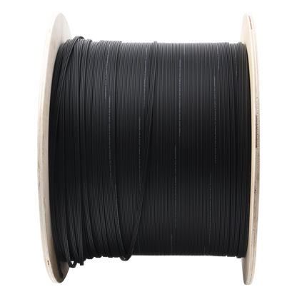 Carrete de 1 km de Fibra Óptica Aérea Mini Figura 8 G.657A2 Tipo Drop, Monomodo de 2 Hilos (Bifibra), Diseñada para Fusionarse, Color Negro, Span 80