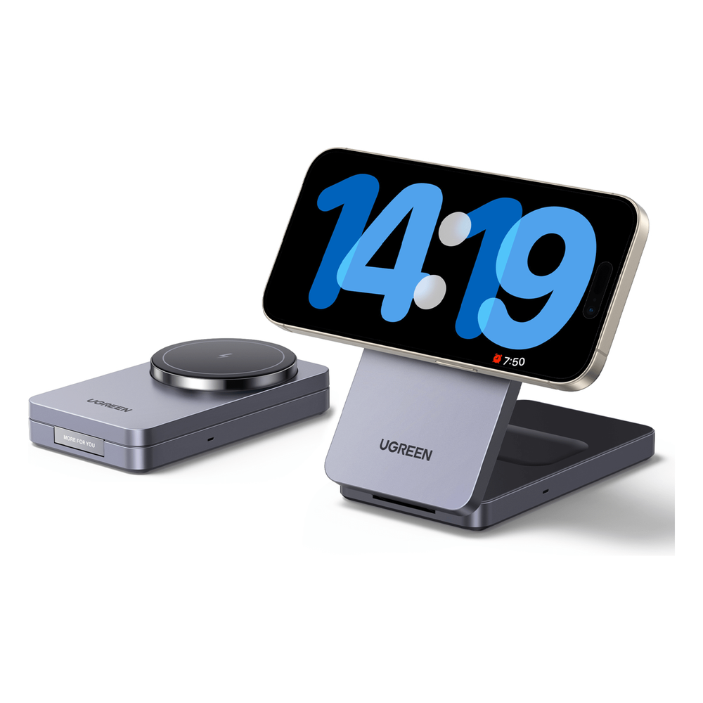 Cargador Inalámbrico 2 en 1 20W / Tecnología Qi2 15W Certificada / Carga Simultánea iPhone y AirPods / Ángulo Ajustable 70° / Diseño Plegable y