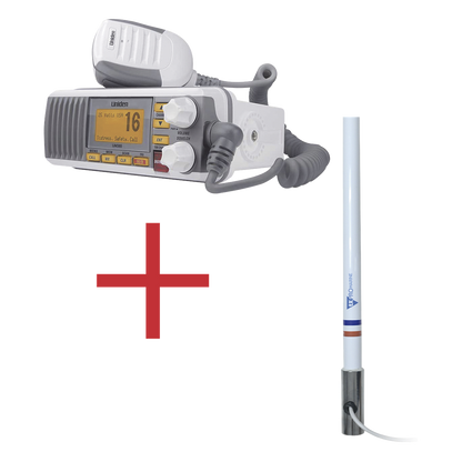 Kit de radio UM385 | mas antena marina de fibra de vidrio TX-5101-SYS fabricada en fibra de vidrio con base roscable de acero inoxidable