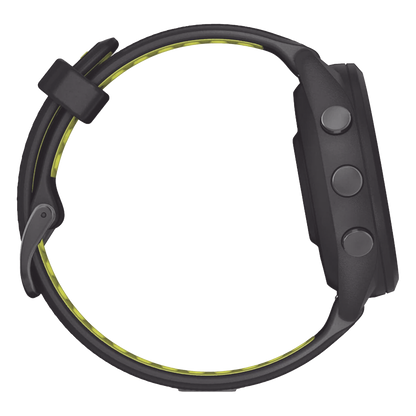 Forerunner® 265S, Bisel y carcasa en negro con correa de silicona en negro/amarillo