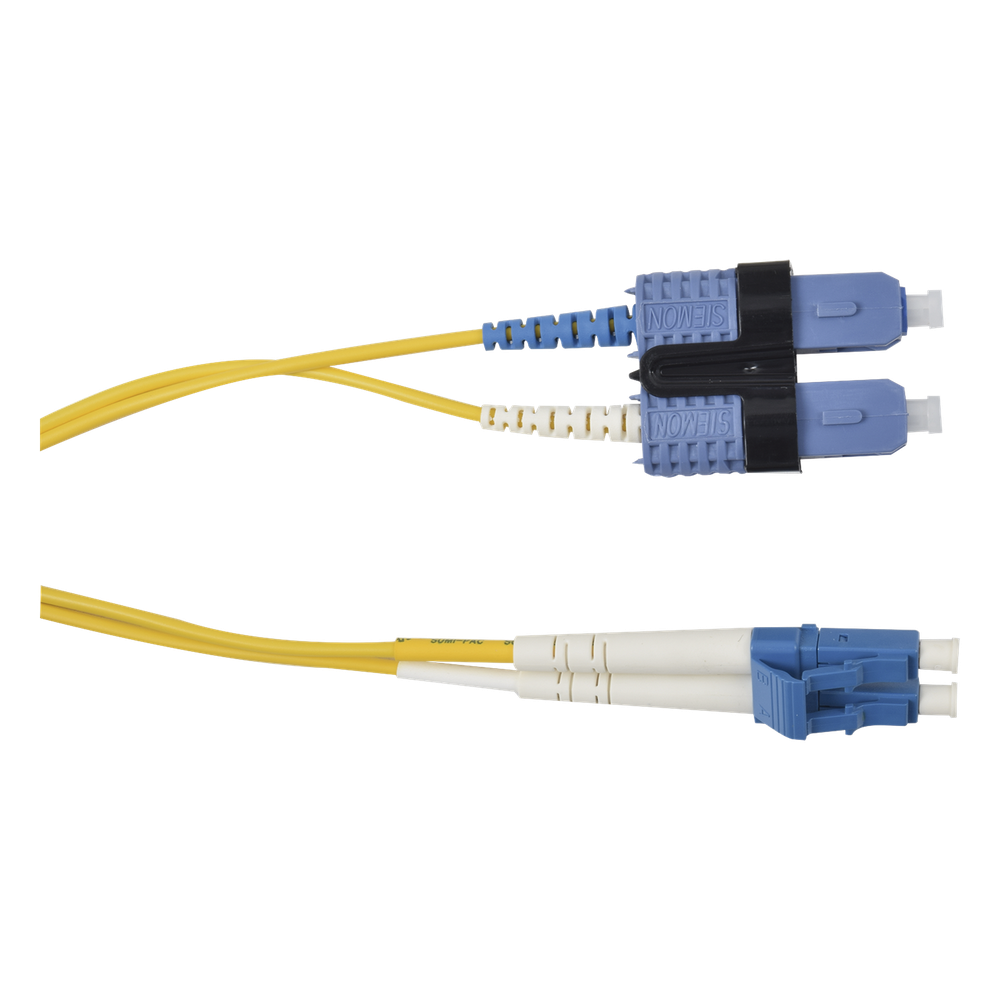 Jumper de Fibra Óptica Monomodo (OS2), XGLO, Riser, LC/UPC-SC/UPC Duplex, OFNR, Color Amarillo, 1 Metro (3.28 Pies)