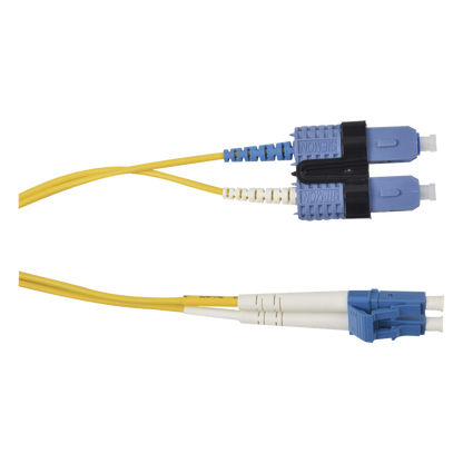 Jumper de Fibra Óptica Monomodo (OS2), XGLO, Riser, LC/UPC-SC/UPC Duplex, OFNR, Color Amarillo, 1 Metro (3.28 Pies)