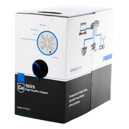 Bobina de Cable de 305 Metros (1000 Pies) Cat6+, CM, Calibre 23 Alto Rendimiento, ETL, UL, Color Azul, Super Flexible, para Aplicaciones de Video