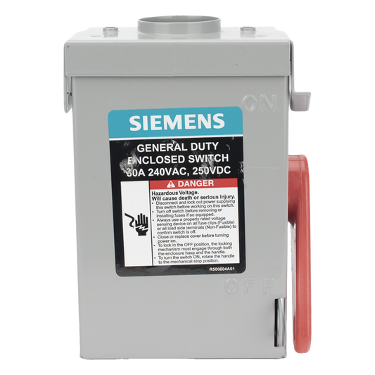 Interruptor de Seguridad GNF221RA, 240Vca, 2 polos, 30 Amp, sin portafusibles, Nema 3R.