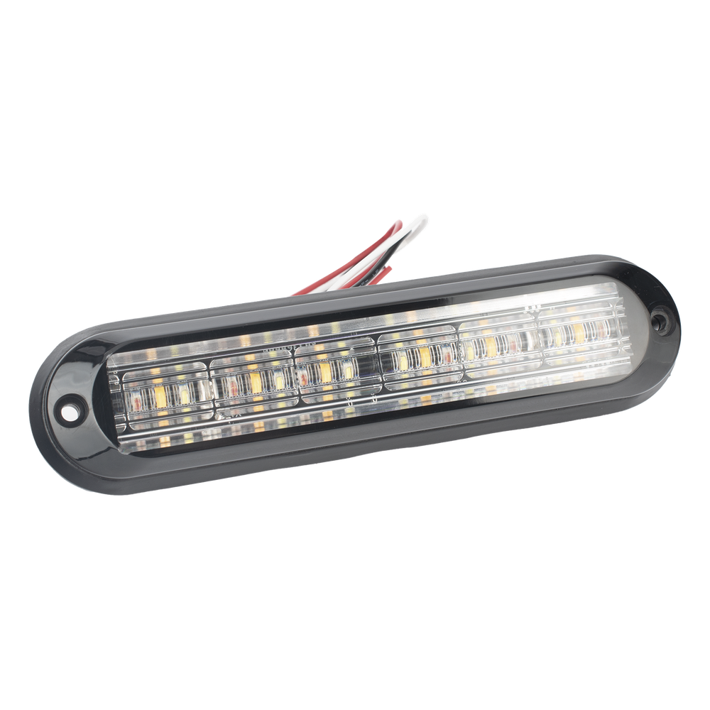Luz Auxiliar, Ultra Brillante, IP67, 18 LEDs, Tricolor, Color Rojo/Claro/Ambar, con mica transparente y bisel negro