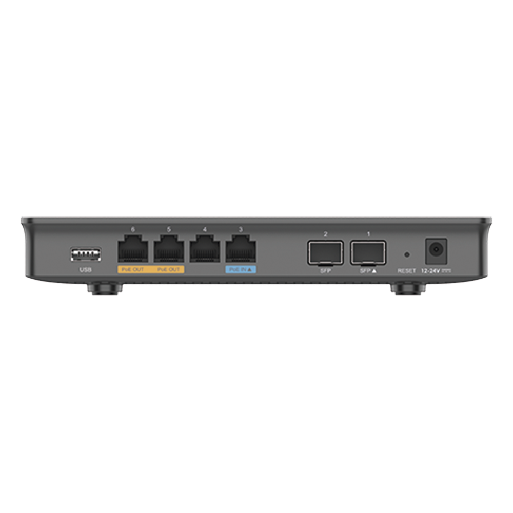 Router Gigabit VPN / Balanceador de cargas / 30,000 sesiones NAT / 4 puertos 10/100/1000 Mbps + 2 puertos SFP (WAN/LAN) / 1 puerto entrada PoE(af/at)