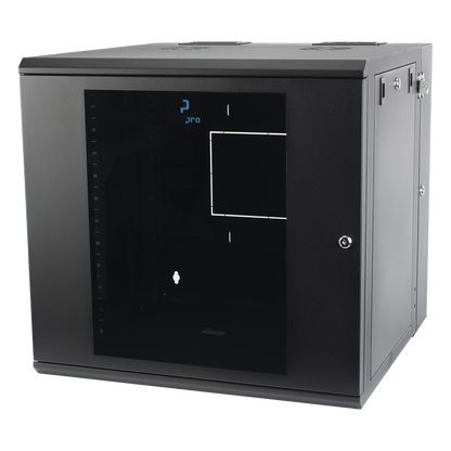Gabinete Abatible de Pared (Con Marco Trasero) con Rack 19" de 12 Unidades. Ventana de Cristal Templado.