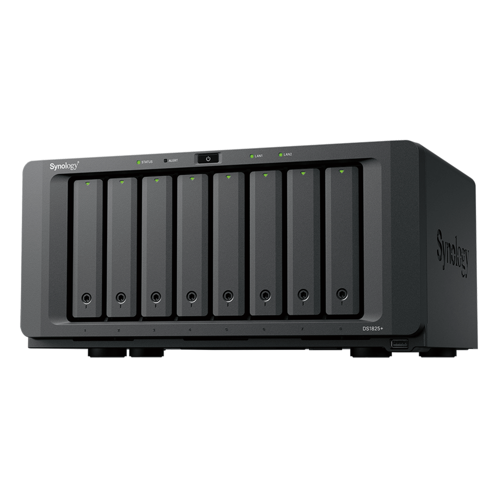 NAS DiskStation DS1825+ | 8 Bahías | AMD Ryzen V1500B | 8 GB DDR4 ECC | Hasta 2,239 MB/s Lectura | 2 Puertos 2.5GbE | Expansión PCIe 3.0 | Compatible