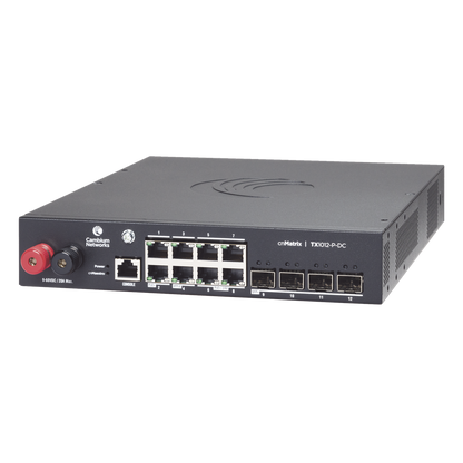 Switch cnMatrix WISP TX1012-DC-P de 8 puertos PoE y 4 SFP+, 170 W PoE Budget, Capa 2, gestión cnMaestro On-Premises, para corriente directa