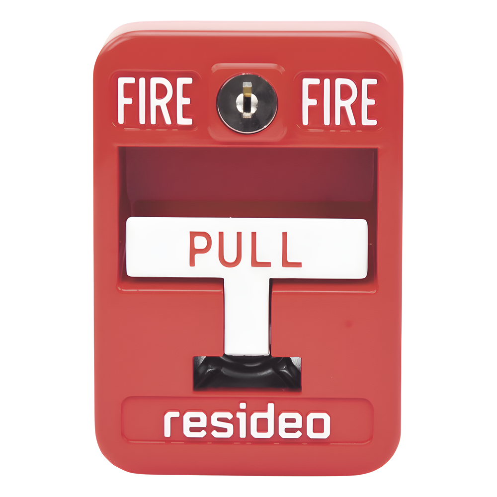 Estación manual de jalón contra incendio de acción simple, reset con llave, cumple ADA, carcasa de aluminio fundido