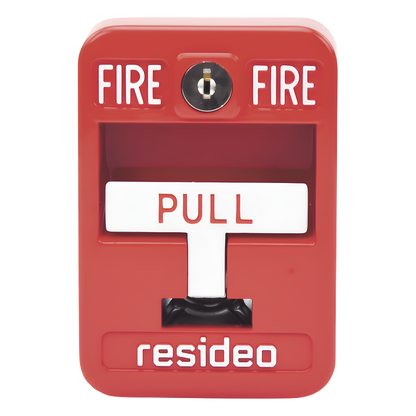 Estación manual de jalón contra incendio de acción simple, reset con llave, cumple ADA, carcasa de aluminio fundido