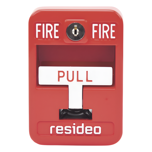 Estación manual de jalón contra incendio de acción simple, reset con llave, cumple ADA, carcasa de aluminio fundido