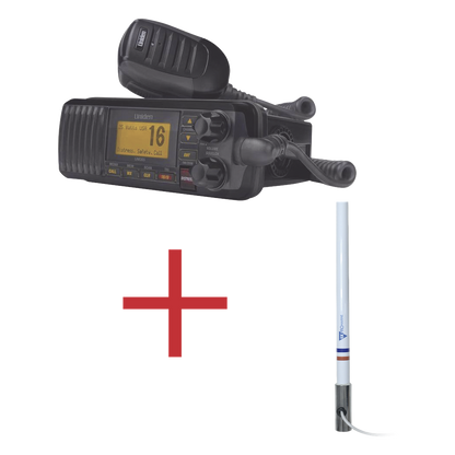Kit de radio UM385BK | mas antena marina de fibra de vidrio TX-5101SYS/10M fabricada en fibra de vidrio con base roscable de acero inoxidable