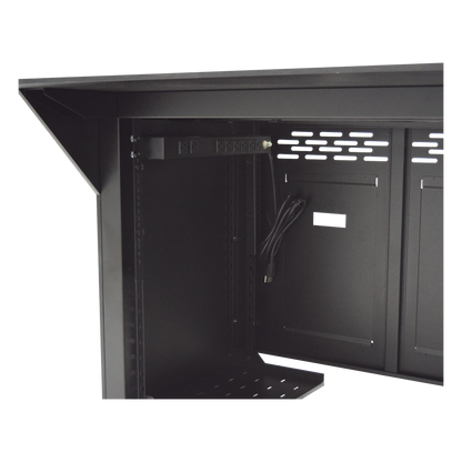 Escritorio Estación Mobiliaria Profesional de Monitoreo y Control / Videovigilancia / Acceso / Alarmas / Etc... / Metal Negro y Madera Tono Oscuro