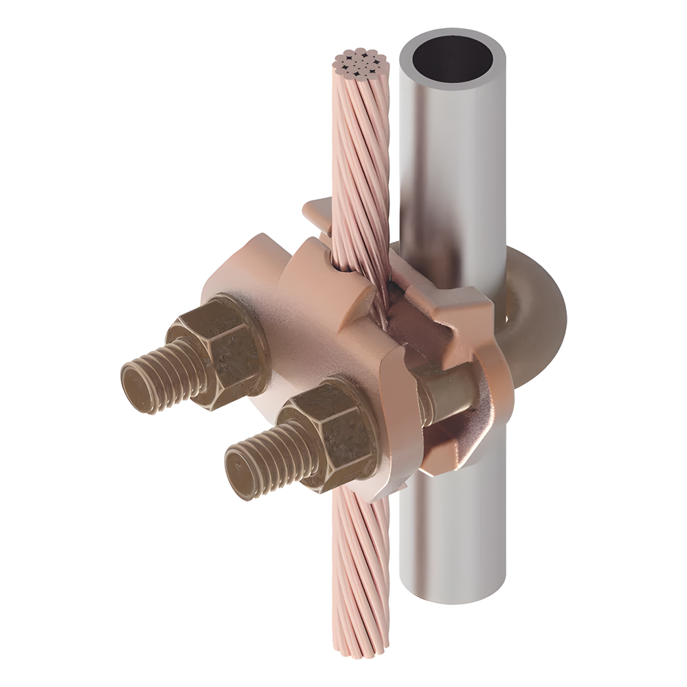 Conector Mecánico para Cable Calibre 2/0 AWG a 250 KCMIL / Paralelo o 90° a Tubo de 3/8" o Varilla de 5/8" - 3/4".