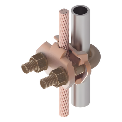 Conector Mecánico para Cable Calibre 2/0 AWG a 250 KCMIL / Paralelo o 90° a Tubo de 3/8" o Varilla de 5/8" - 3/4".