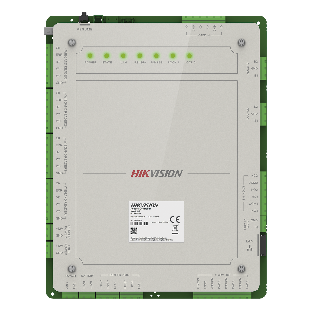 Controlador de Acceso 2 Puertas Administrable en la Nube con Hik-Connect Teams / Interfaz Web / 4 Lectores de Huella o Tarjeta / 100,000 Tarjetas