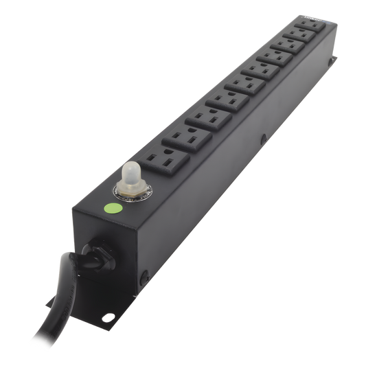 Multicontacto Horizontal (PDU) de 10 Contactos (NEMA 5-15R) Rack 19" 1UR. Voltaje Entrada/Salida: 120Vca/15A