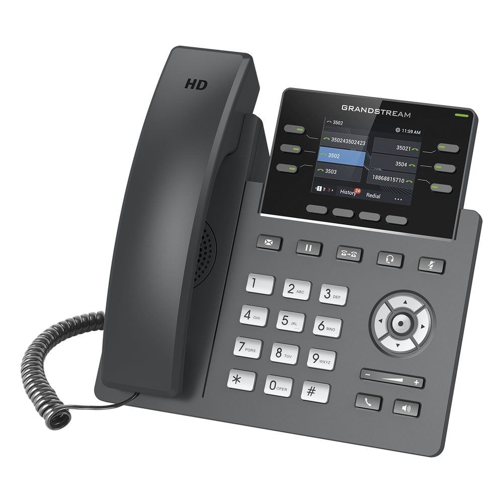 Teléfono IP Grado Operador, 3 líneas SIP con 6 cuentas, puertos Gigabit,PoE, pantalla a color 2.4", codec Opus, IPV4/IPV6 con gestión en la nube GDMS