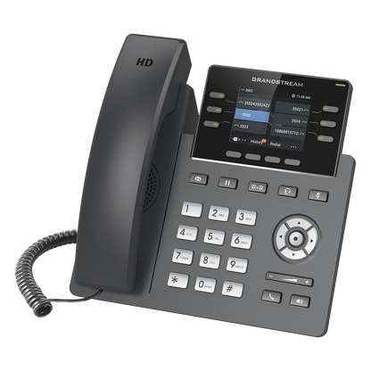 Teléfono IP Grado Operador, 3 líneas SIP con 6 cuentas, puertos Gigabit,PoE, pantalla a color 2.4", codec Opus, IPV4/IPV6 con gestión en la nube GDMS