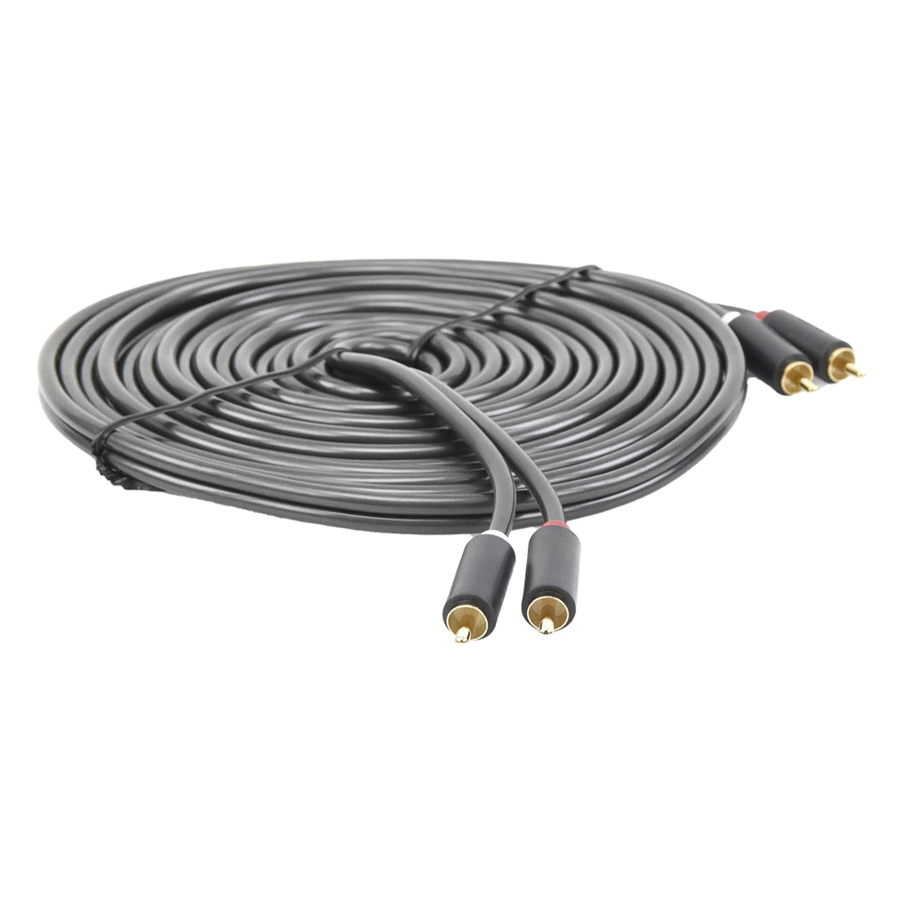 Cable de Audio 2 RCA Macho a 2 RCA Macho / 5 Metros (16.40 Pies) / Color Negro / Alta Calidad / Anillos de Goma para Asegurar un Agarre Firme al