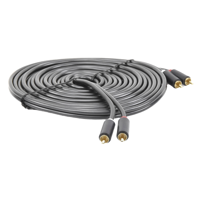 Cable de Audio 2 RCA Macho a 2 RCA Macho / 5 Metros (16.40 Pies) / Color Negro / Alta Calidad / Anillos de Goma para Asegurar un Agarre Firme al