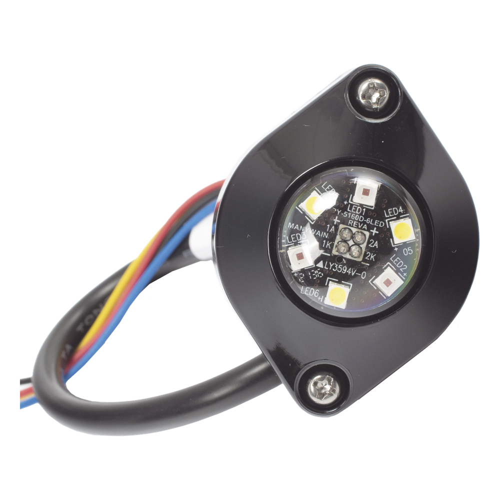 Estrobo Oculto de 6 LED, Rojo/Azul, Lente Transparente, Bisel Negro