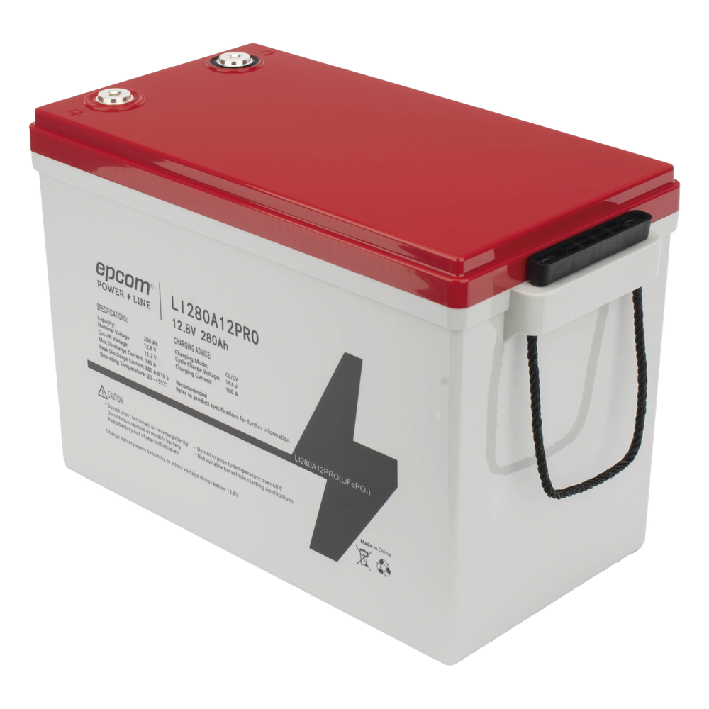 Batería de Litio LiFePO4 Ciclo Profundo / 12.8 Vcc / 280 Ah / 3.58 kWh / 6000 Ciclos / Descarga 140 A / Carga 100 A / BMS con Corte a 11.2 Vcc
