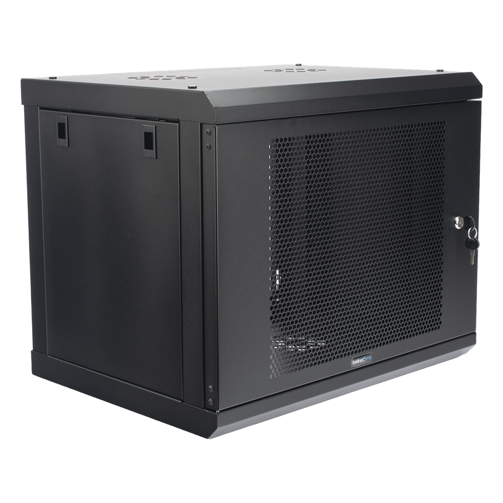 Gabinete de Pared de 9U con Puerta Perforada, 455 mm de Profundidad, Rack de 19'', Acero Reforzado Color Negro.
