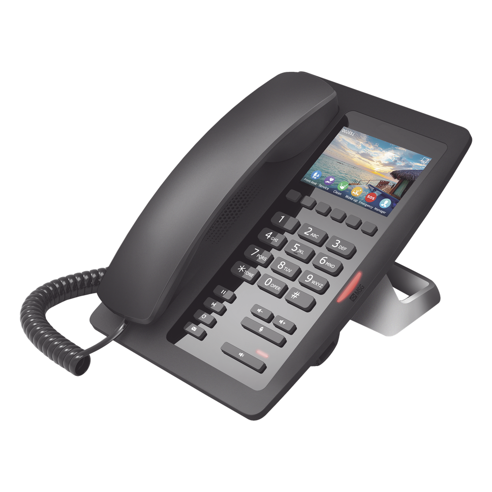 (H5W Color Negro)Teléfono IP WiFi para Hotelería, profesional de gama alta con pantalla LCD de 3.5 pulgadas a color, 6 teclas programables para